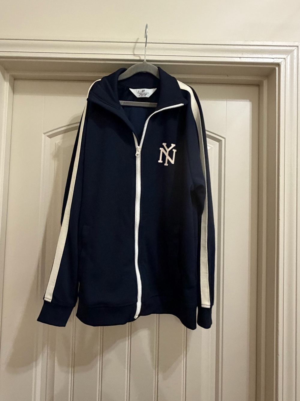 H&M Navy Track Jacket with White Stripe Accents